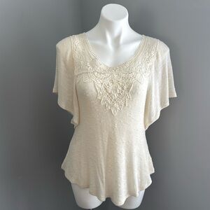 Anthropologie Deletta Crochet Lace Top Off White XS